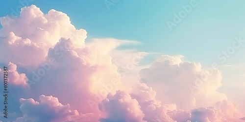 Sky with soft clouds in pastel tone for backgrounds. created with Generative Ai