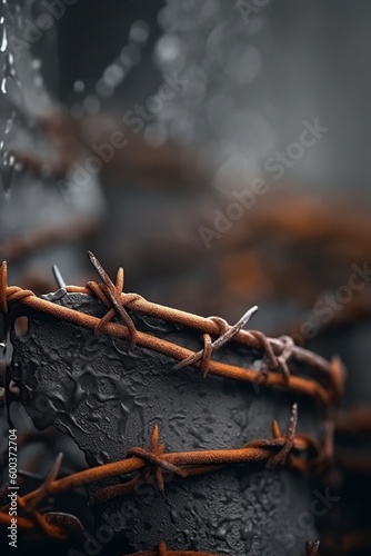 illustration, rusty barbed wire, ai generative.