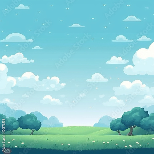 Nature Green Landscape with cloudy sky created with Generative AI technology