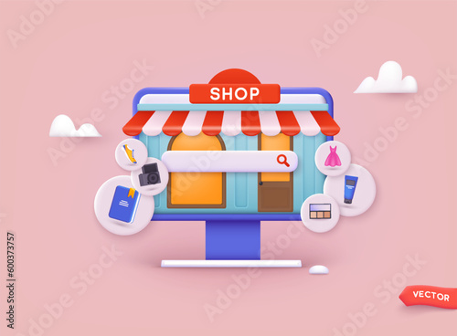 Shopping online on website. Vector Concept marketing and digital marketing. 3D Vector Illustrations.