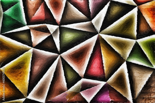 Colorful triangles pattern with a rough texture background. Background texture wall and have copy space for text. Picture for creative wallpaper or design art work.