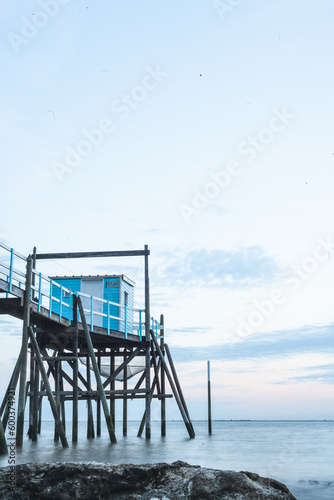 Fishermans house in France along the coast, beautiful blue tints