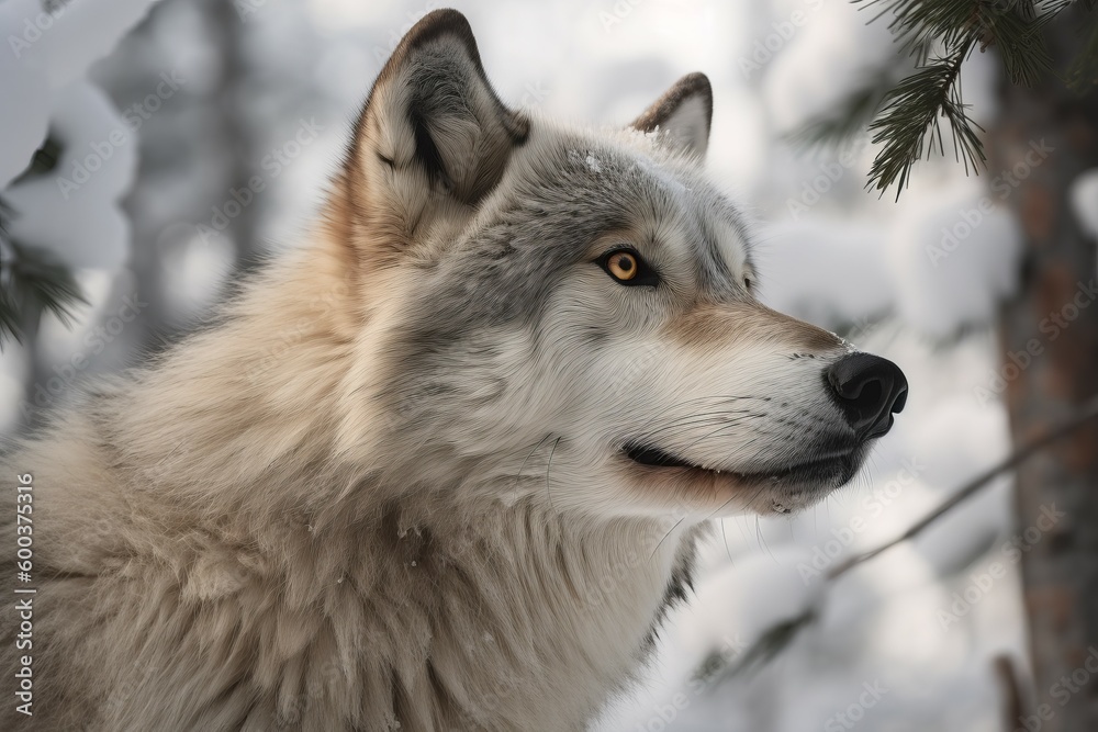 Winter forest wolf snow. Generate Ai