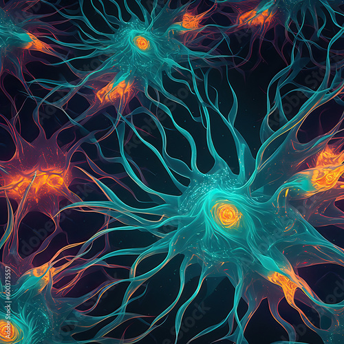 Neurons firing in the brain, Generative AI illustration