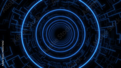 neon tunnel with circle ring motion light background video event for music broadcast TV, night clubs, music videos, LED screens and projectors, jazz, pops, funky and disco party