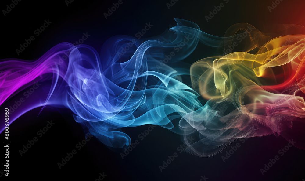Fototapeta premium Abstract colorful smoke background on black. Generative AI