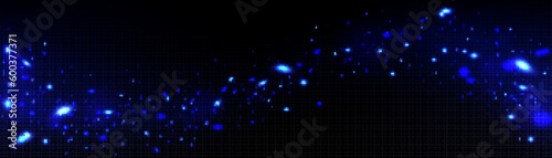 Blue fireflies glowing on dark transparent background. Vector realistic illustration of abstract neon lights sparkling, magic dust particles texture, mysterious stars shimmering in space galaxy