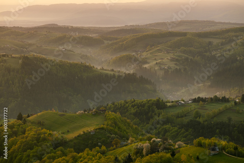 Scenic view of nature landscape over the hills and mountains in Poiana Marului, Brasov County, Romania. © atdr