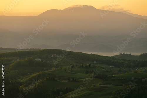 Scenic view of nature landscape over the hills and mountains in Poiana Marului  Brasov County  Romania.