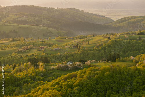 Scenic view of nature landscape over the hills and mountains in Poiana Marului  Brasov County  Romania.