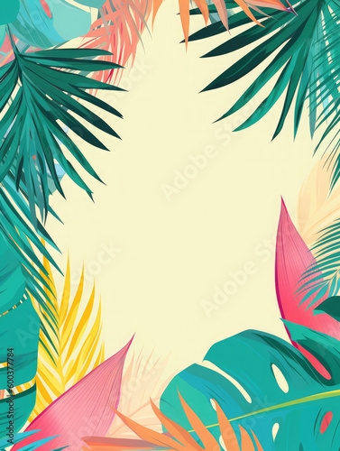 Tropical background with copy space. Light cream tones base. Generative AI