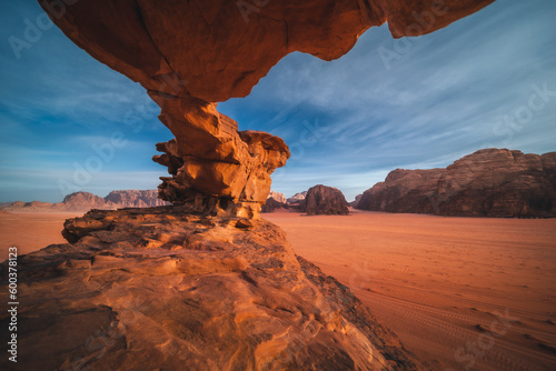 Rock formations in the red desert of Wadi Rum in Jordan - captured in the golden hour © PawelUchorczak