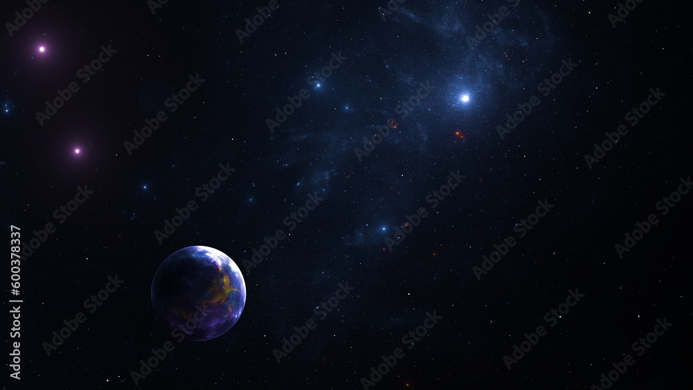 Fototapeta premium Stars of the galaxy nebulae in the sky, cosmic background. 3d render