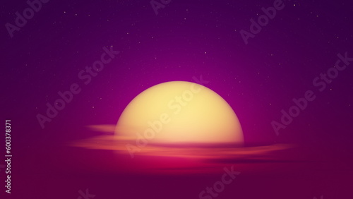 Fototapeta Naklejka Na Ścianę i Meble -  Red purple pink sunset sun, stars in the sky. 3d render