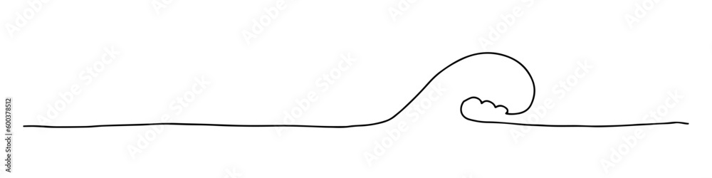 Handdrawn line of a sea wave. Abstract wave drawn with a