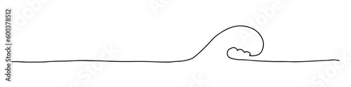 Handdrawn line of a sea wave. Abstract wave drawn with a continuous black line. Vector illustration on white background.