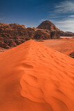 Wadi Rum desert in Jordan and beautiful dunes captured on a warm spring day.
