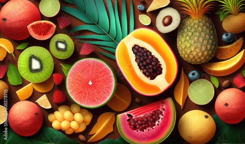 Background of tropical fruit. Generative AI