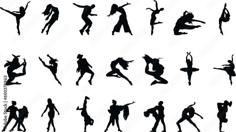Street Dance Silhouette Set: Vector Illustrations