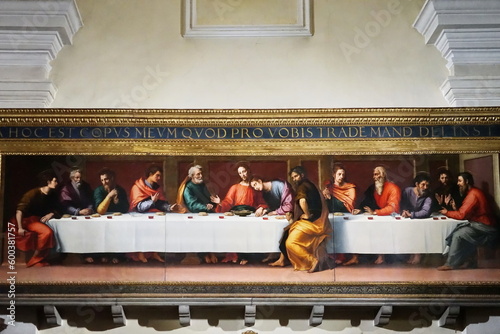 Fresco representing the Last Supper inside the church of Santa Maria delle Grazie in Anghiari, Tuscany, Italy
