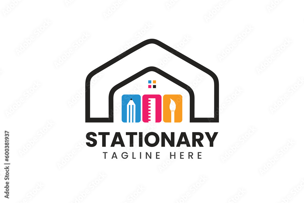 Stationery store flat logo vector template design