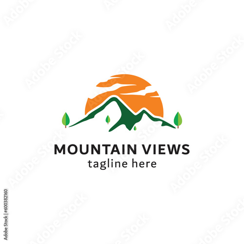 mountain view logo design, template logo with sun symbol