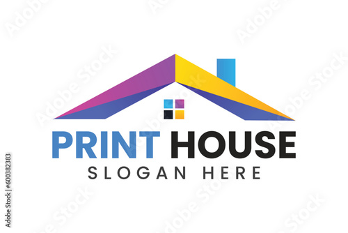 Print house logo design with home concept rainbow color.