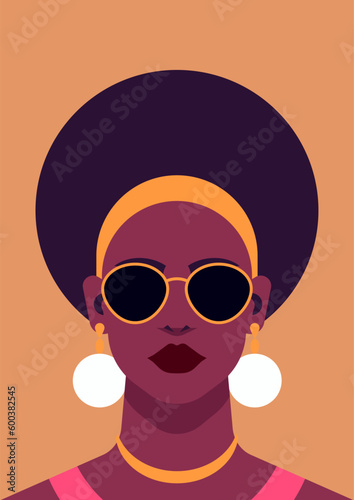 Black beautiful woman art color portrait for t shirt print card poster vector flat illustration