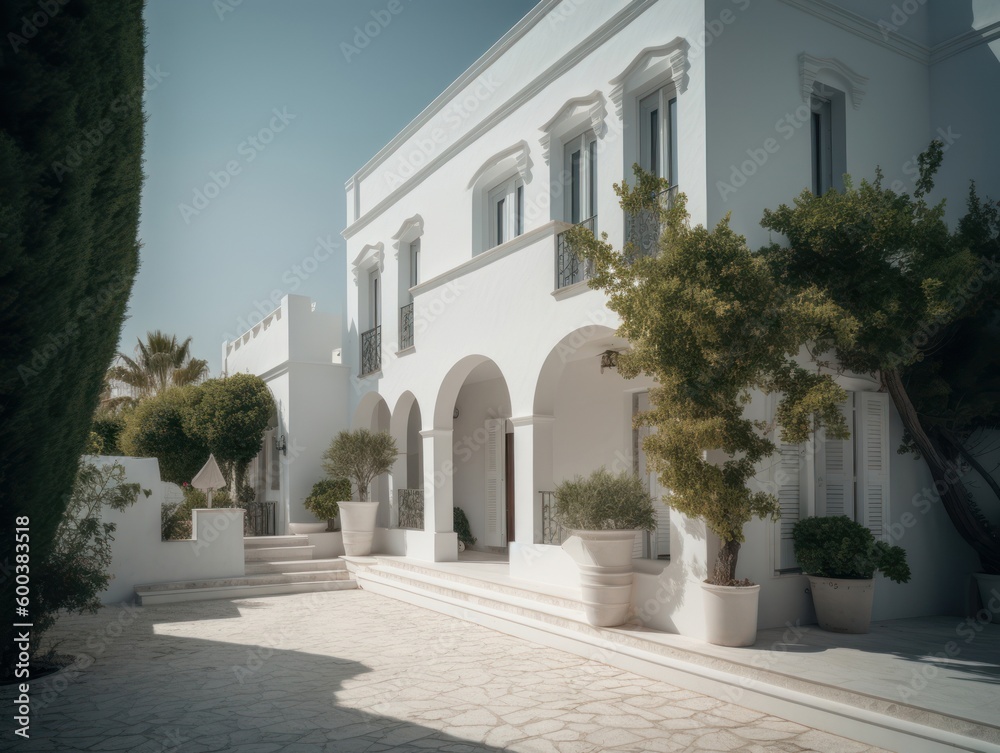 White villa mediterranean architecture. AI generative