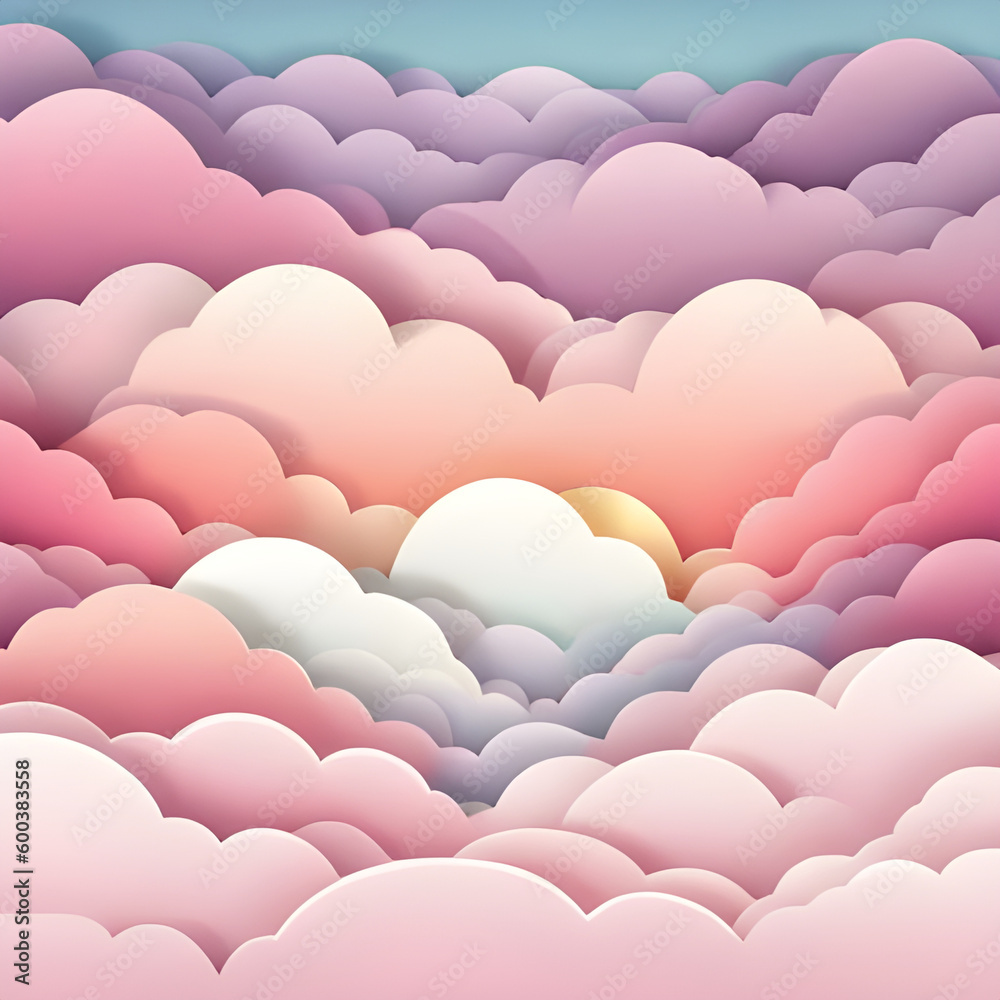 Pastel sky and clouds paper art background. Generative AI.