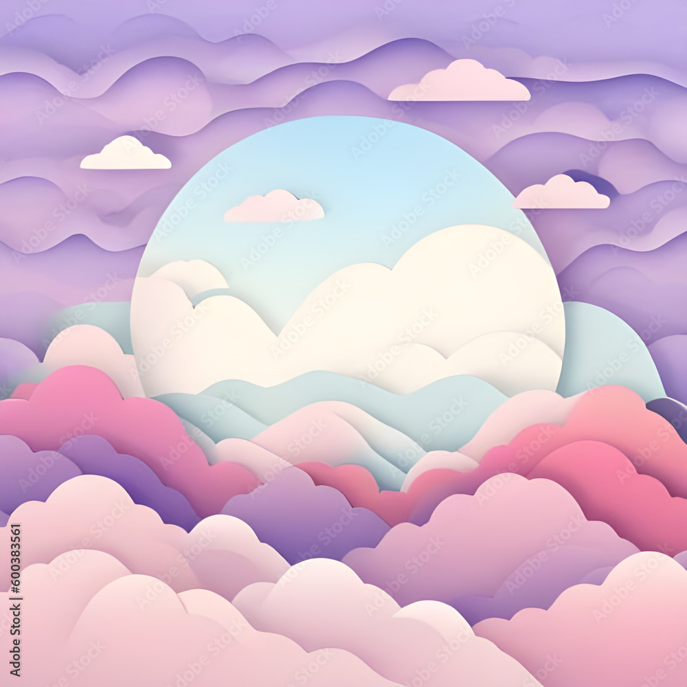Pastel sky and clouds paper art background. Generative AI. Pastel sky and clouds paper art background. Generative AI.