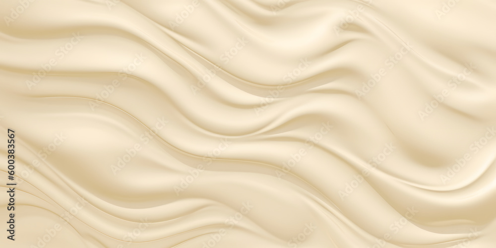 Fototapeta premium A luxurious and smooth cream-colored fabric with soft, wave-like textures that convey a sense of gentle movement and elegance