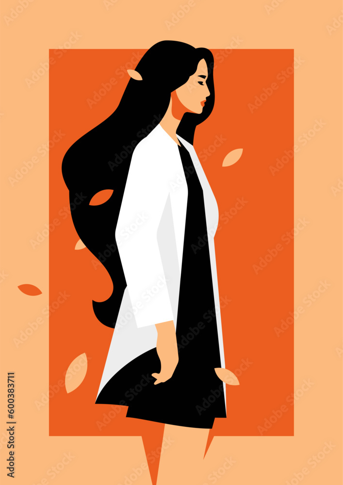 Autumn woman brunette hair silhouette abstract geometric pastel background poster vector flat Autumn woman brunette hair silhouette abstract geometric pastel background poster vector flat