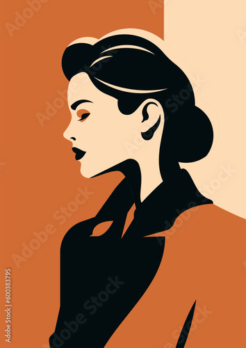 Independent retro woman brown pastel silhouette contemporary artwork paint color poster vector flat