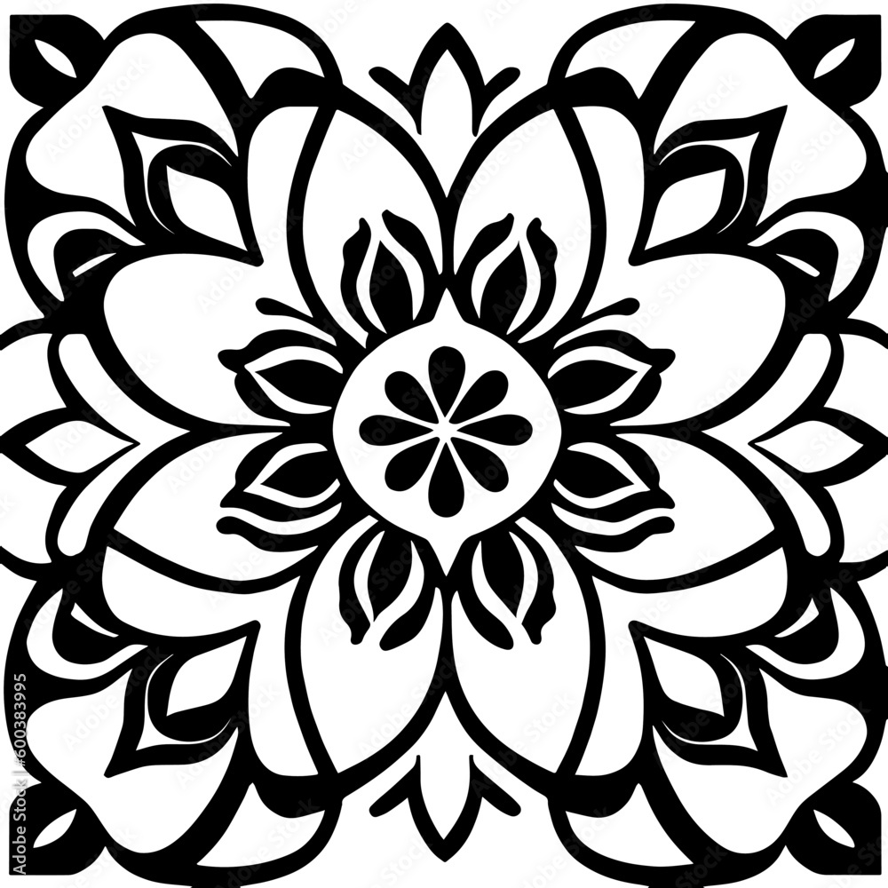 Flower clipart vector design black and white