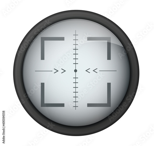 Realistic sniper sight. Sniper scope with measurement marks template. Sniper scope crosshairs view. Realistic vector optical sight. photo