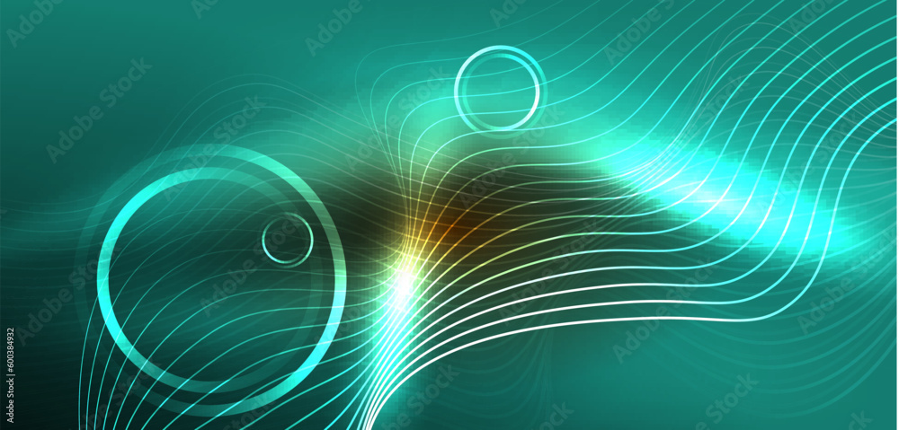 Neon lines and waves abstract background. Techno glowing neon shapes vector illustration for wallpaper, banner, background, landing page, wall art, invitation, prints, posters Neon lines and waves abstract background. Techno glowing neon shapes vector illustration for wallpaper, banner, background, landing page, wall art, invitation, prints, posters
