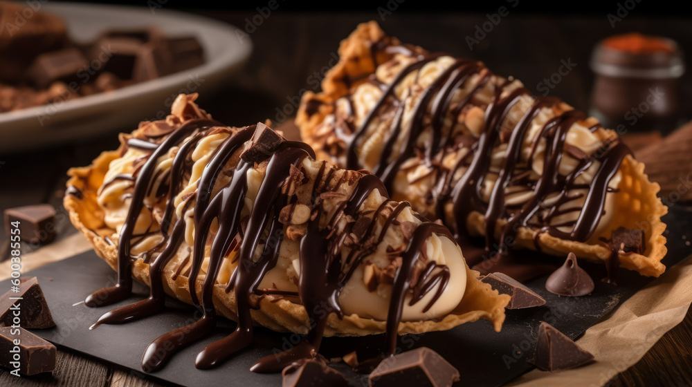 Choco tacos A Mexicaninspired dessert made with a crispy waffle cone