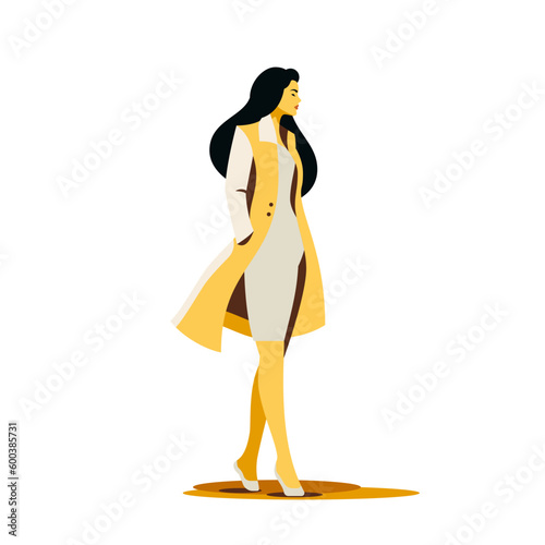 Romantic autumn fashion woman brunette lady pastel paint pop art vector flat illustration