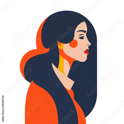 Beauty brunette woman pop art paint orange color abstract portrait minimalist avatar vector flat