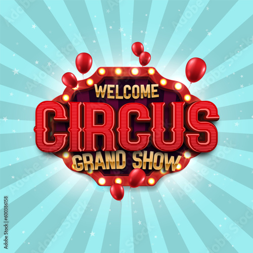 Retro Circus banner with red balloons. Vector illustration.