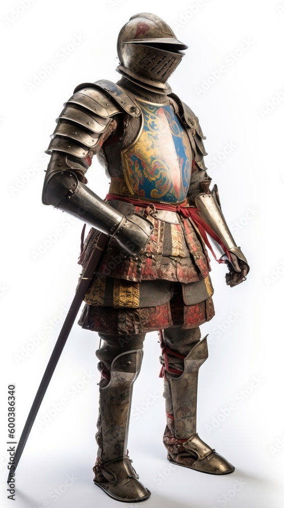 Warrior, British knight in armor, the best soldiers in the world. White background, isolate. AI generated.
