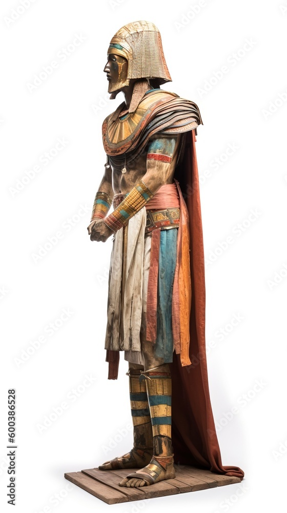 Obraz premium Warrior, Egyptian ancient soldier in armor. White background, isolate. AI generated.