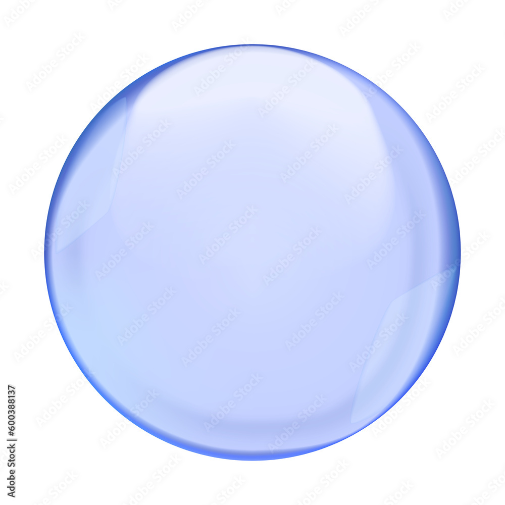 Blue translucent light round bubble or sphere with glares and transparency. Png clipart isolated cut out on transparent background
