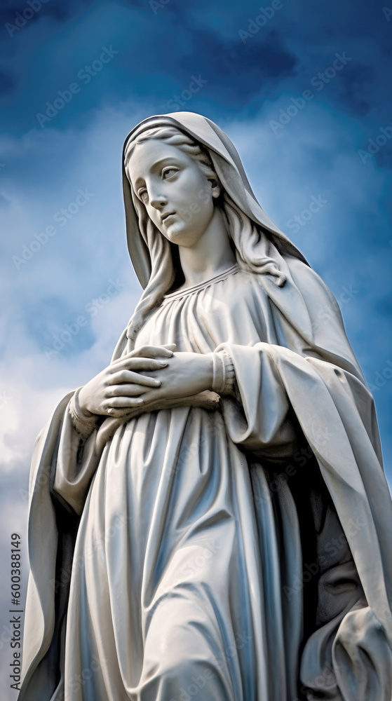 Blessed virgin mary against the blue sky. AI generated.