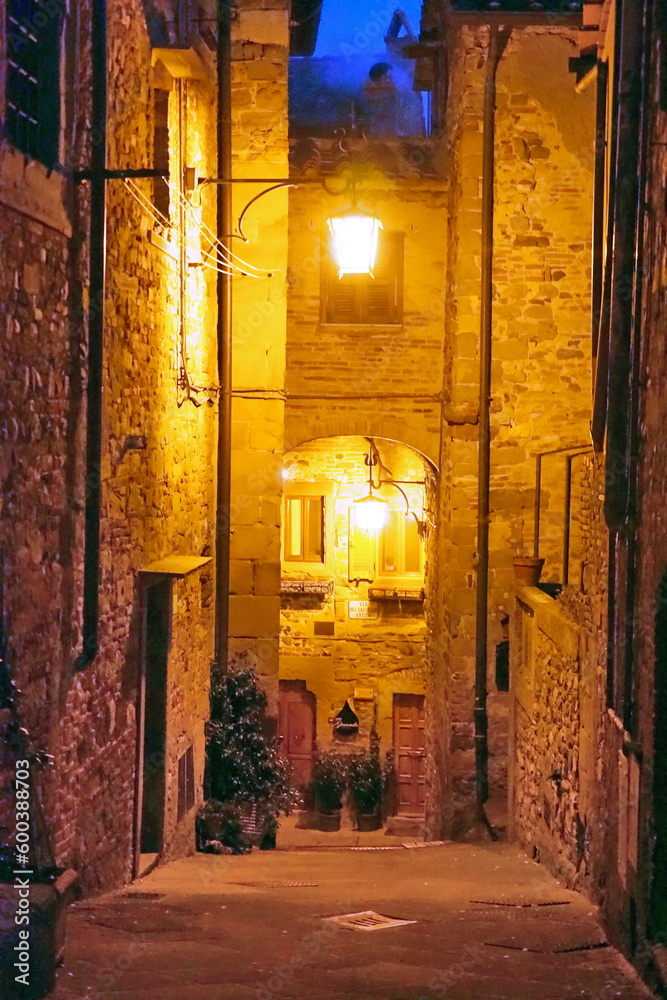 Glimpse of the medieval old town of Anghiari at evening, Tuscany, Italy