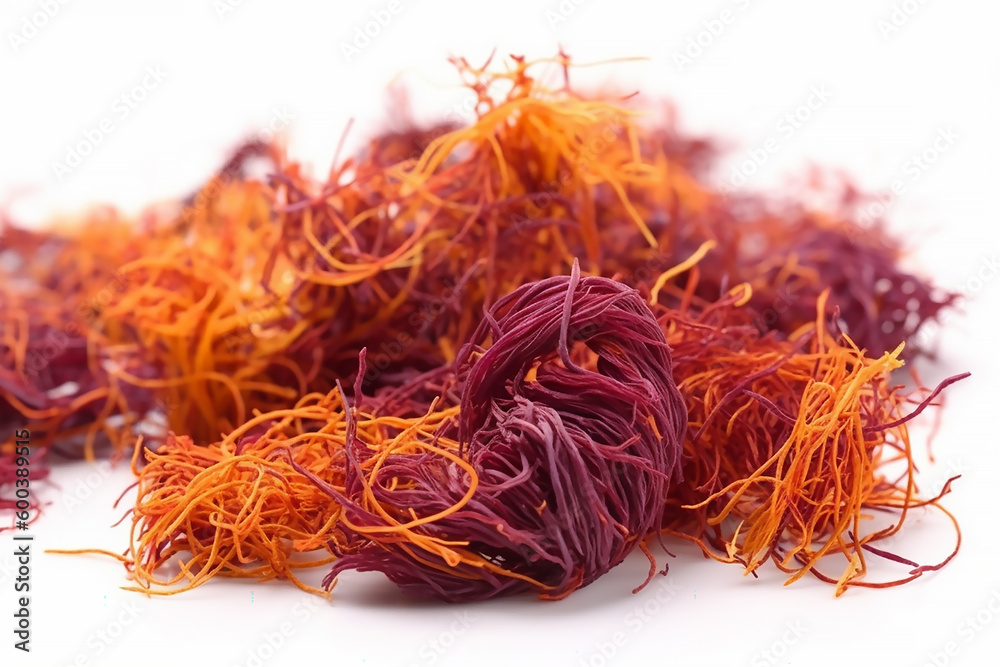 Fototapeta premium generative AI tools, Saffron spice threads isotaled isolated on white 