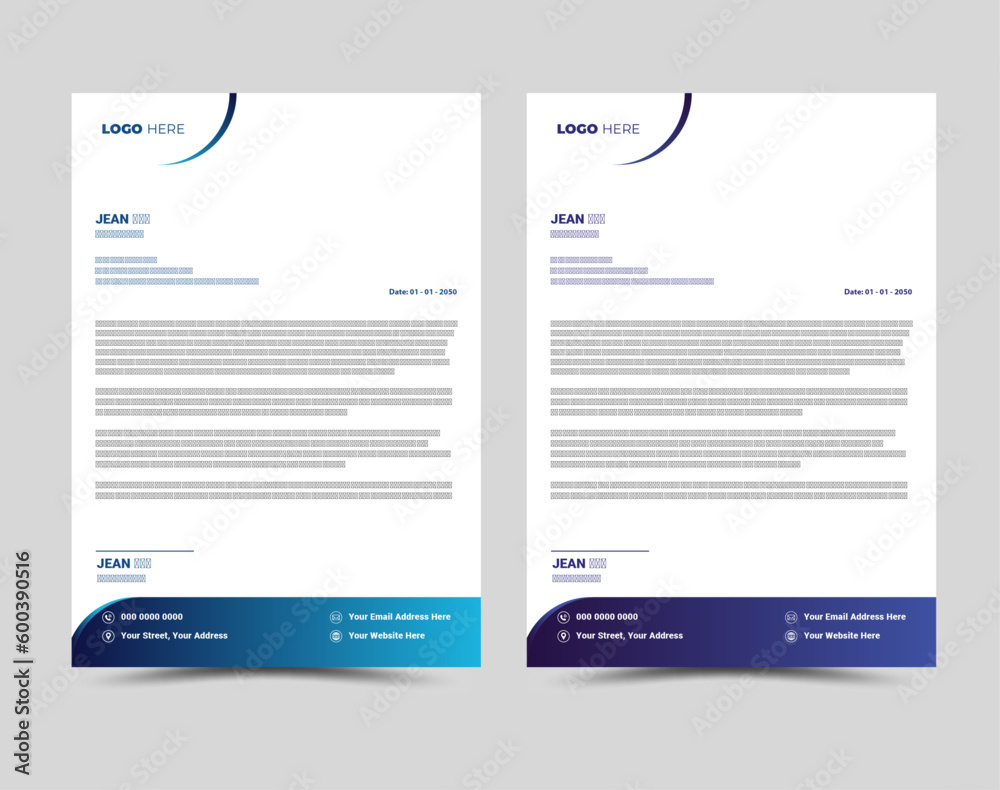 Modern Creative corporate business letterhead layout template design.