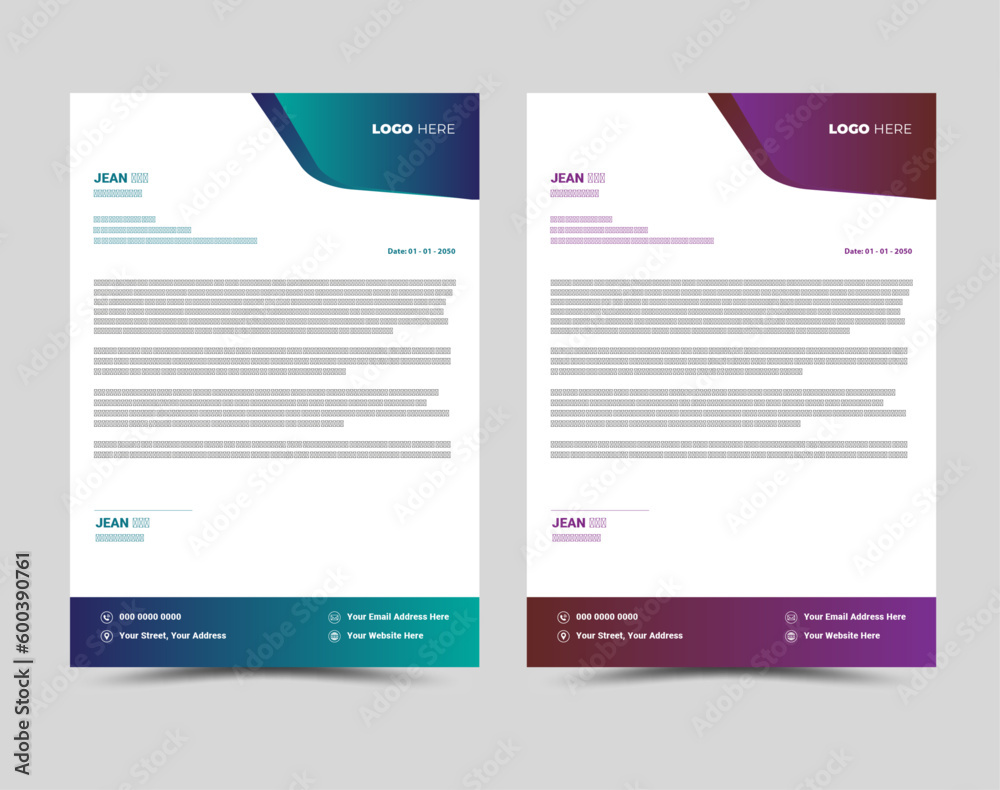 Modern Creative corporate business letterhead layout template design.