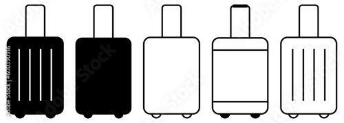 Baggage icons set. Flat and outline symbols. Vacation, travel concept. Vector illustration isolated on white background